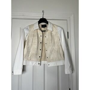 Lafayette 148 Leather Snake Print cotton Long sleeve Jacket sz M ivory‎ white